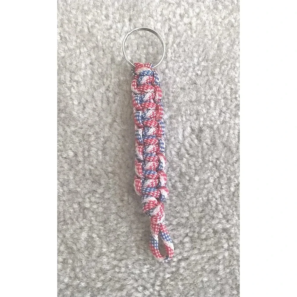 Red White And Blue Paracord Keychain Handmade USA